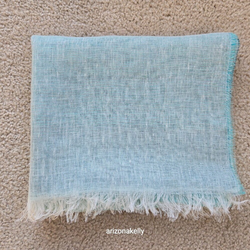 NWOT Linen Scarf Gradient Blue Ombre - Picture 14 of 14